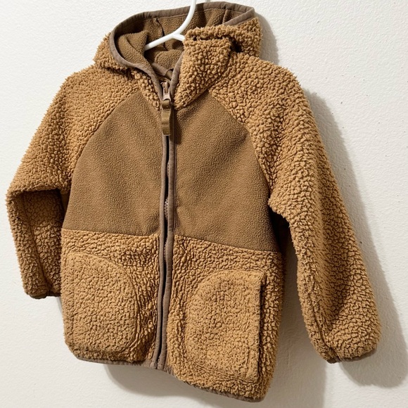 CAT & JACK · TODDLER BOYS' TAN TEDDY FULL ZIP HOODED FLEECE JACKET - 2T - Picture 3 of 5